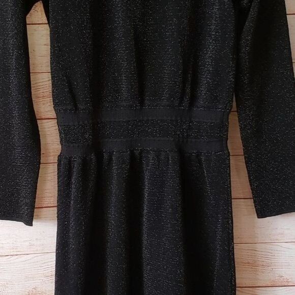 Tory Burch Isabelle Metallic Knit Long Sleeve Dress Black Medium - Picture 7 of 11